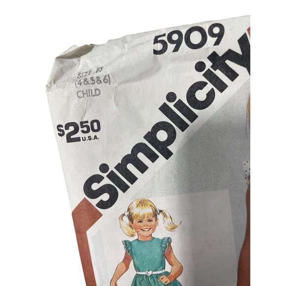 80s Simplicity 5909 Sewing Pattern Size 4-5-6 Kids Skirt Pullover Top UNCUT - Picture 2 of 6